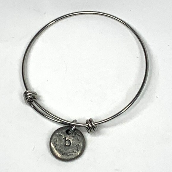 Initial B Charm Bracelet Silver Finish - Expands 2"- 3.5" - Picture 1 of 2